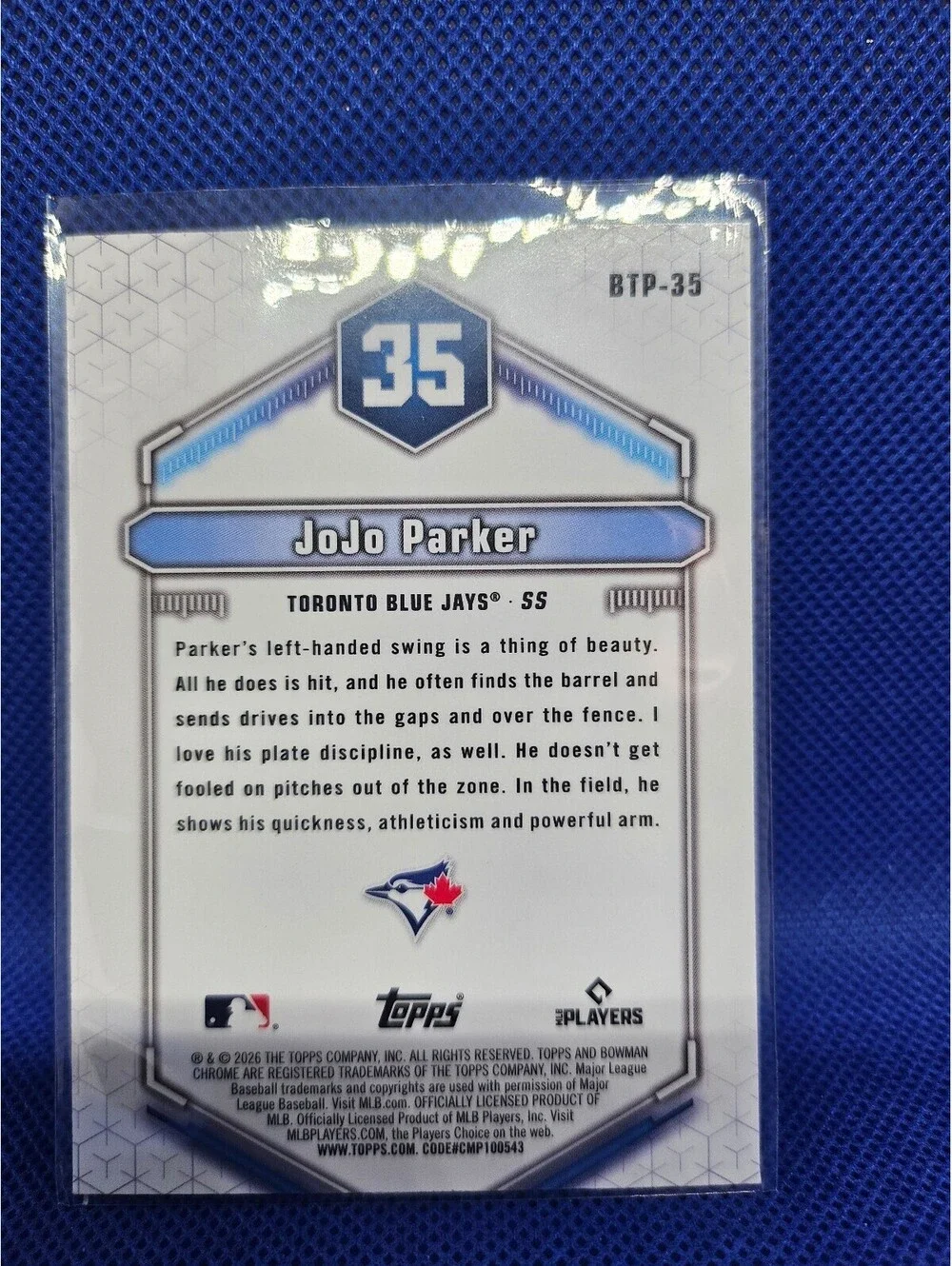 JoJo Parker #BTP-35 - 2026 Bowman Scouts Top 100 - Toronto Blue Jays